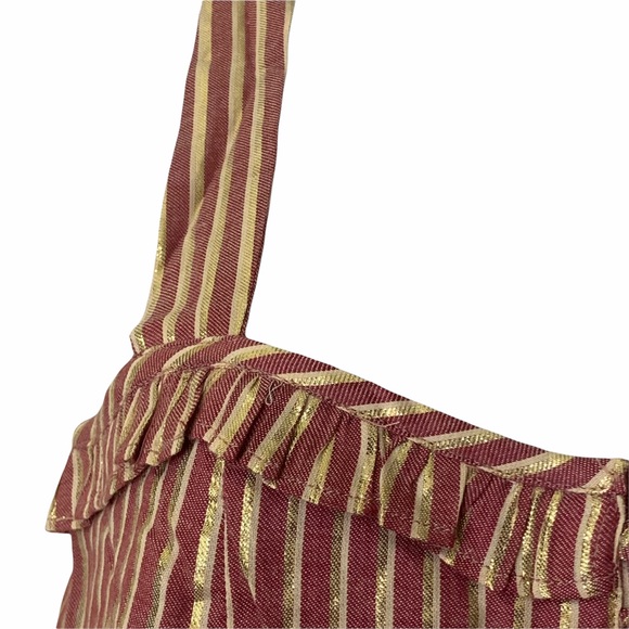 Tularosa x Revolve Crop Top Striped Golden Red Lined Square Neck - Picture 9 of 10